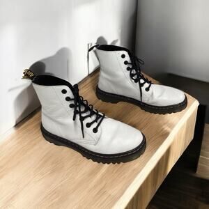 Dr Martens Women's White Black Luana Lace Up Combat Boots Shoes Size 8